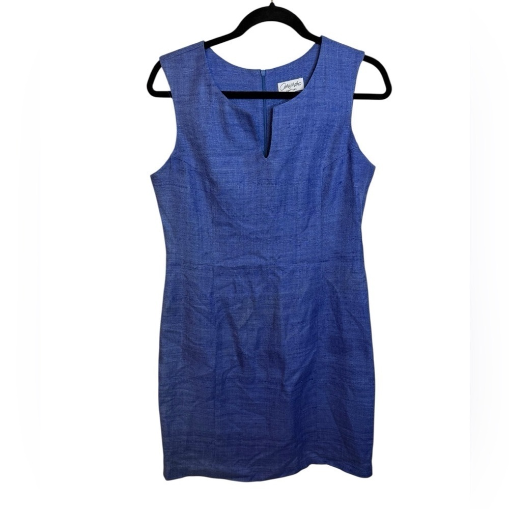 Amy Matt Royal Blue Silk Split Neck Shift Dress